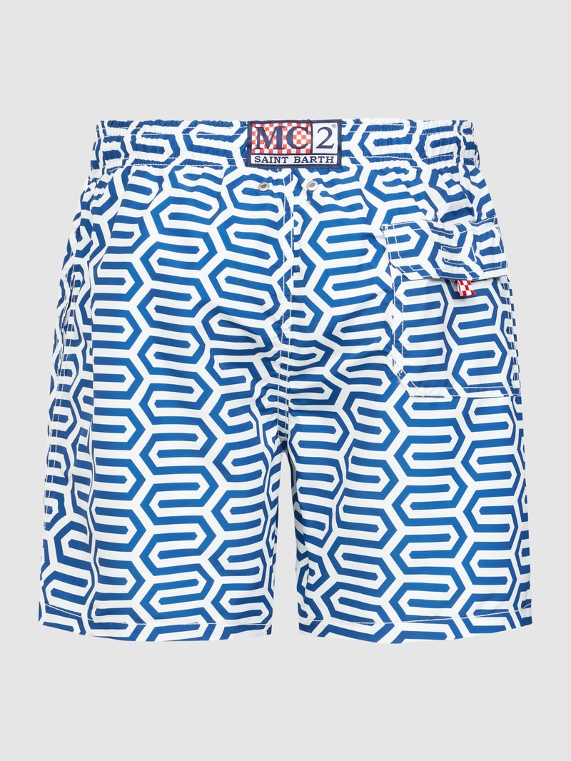 Badehose mit Allover-Muster Modell 'GUSTAVIA' in marineblau