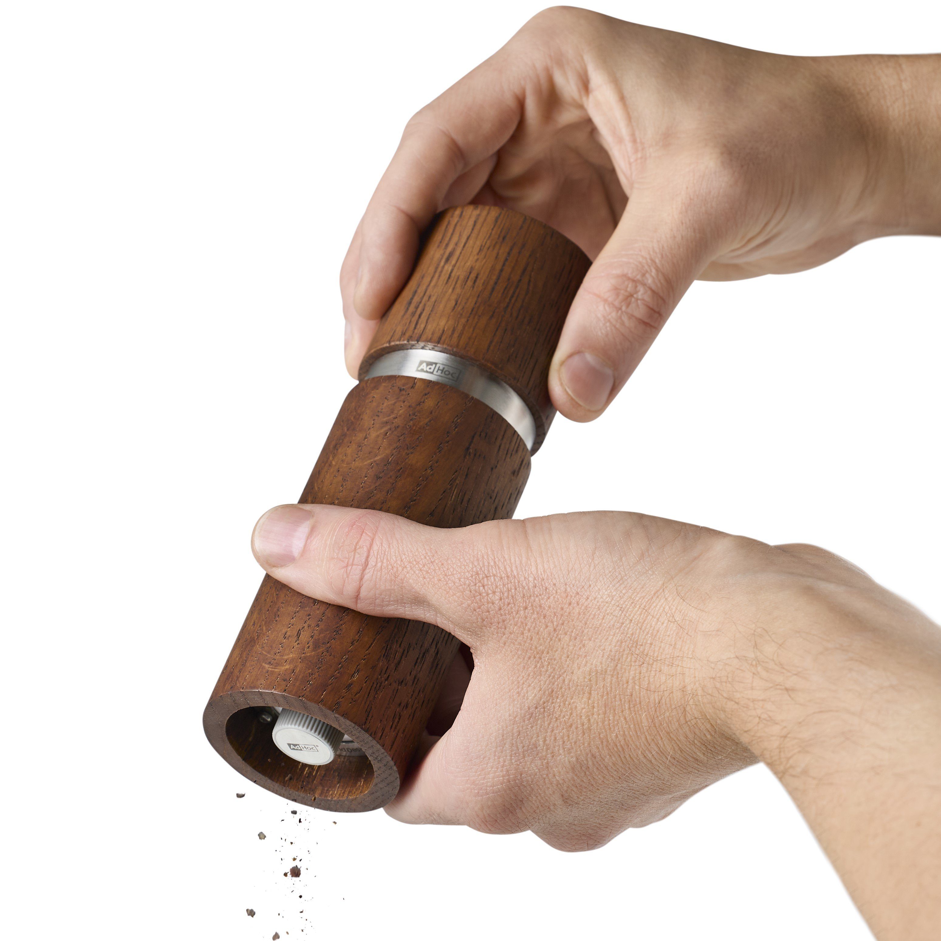 AdHoc Salz-/Pfeffermühle 2-er Set Gewürzmühlen Textura manuell, (2 Stück), Keramik-Mahlwerk, hochwertiger Holzkorpus, Füllung inklusive