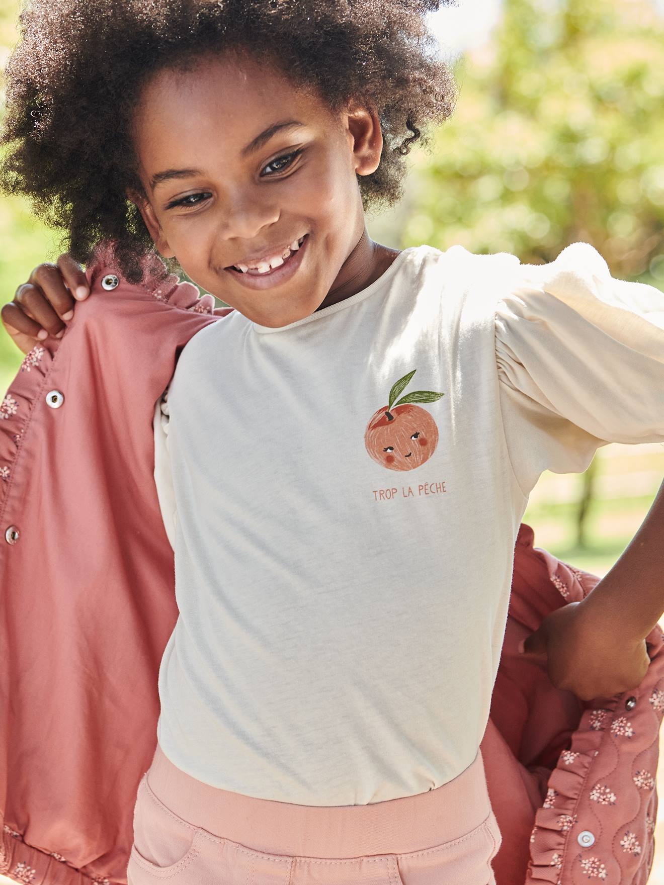 Vertbaudet Mädchen T-Shirt mit kurzen Ballonärmeln - zartrosa