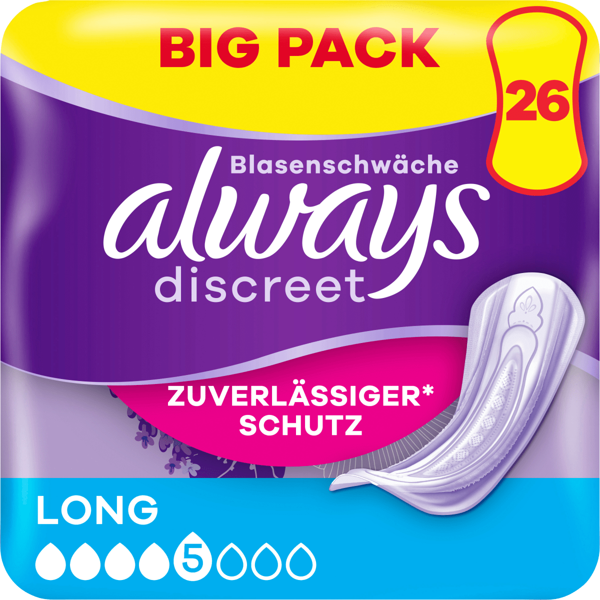 discreet Einlagen Inkontinenz Long Big Pack, 26 St