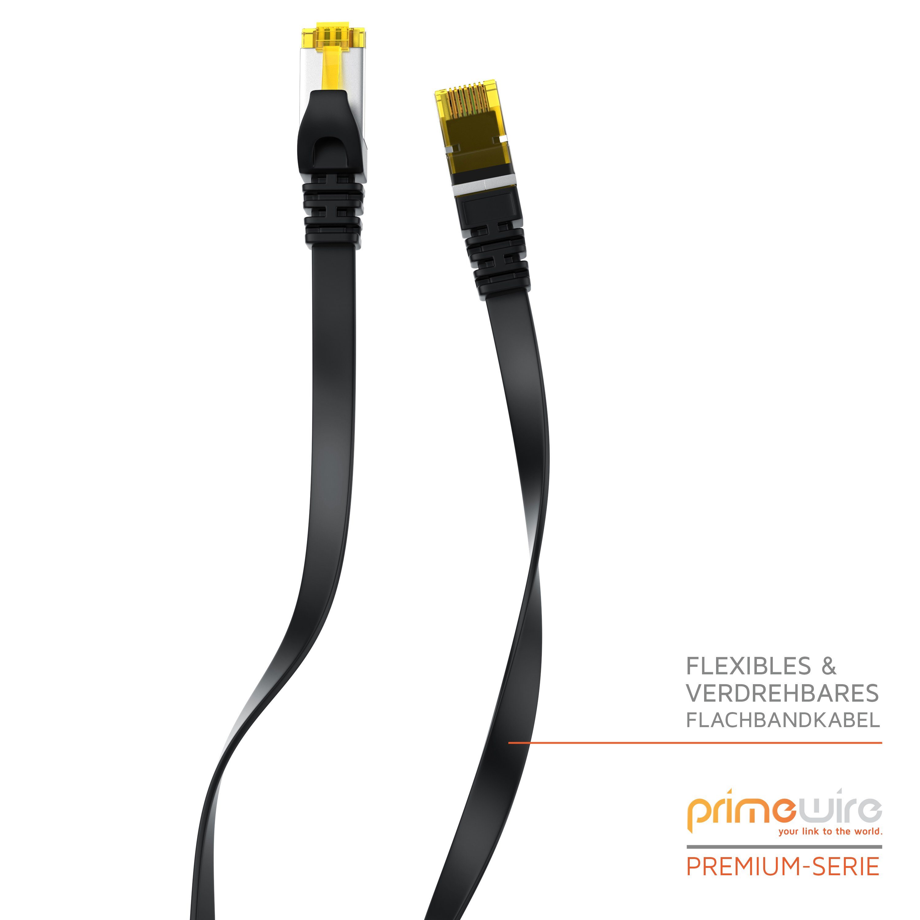 Primewire LAN-Kabel, CAT.7, RJ-45 (Ethernet) (25 cm), CAT 7 Flachband Gigabit Netzwerkkabel 10 Gbit/s Patchkabel flach 0,25m