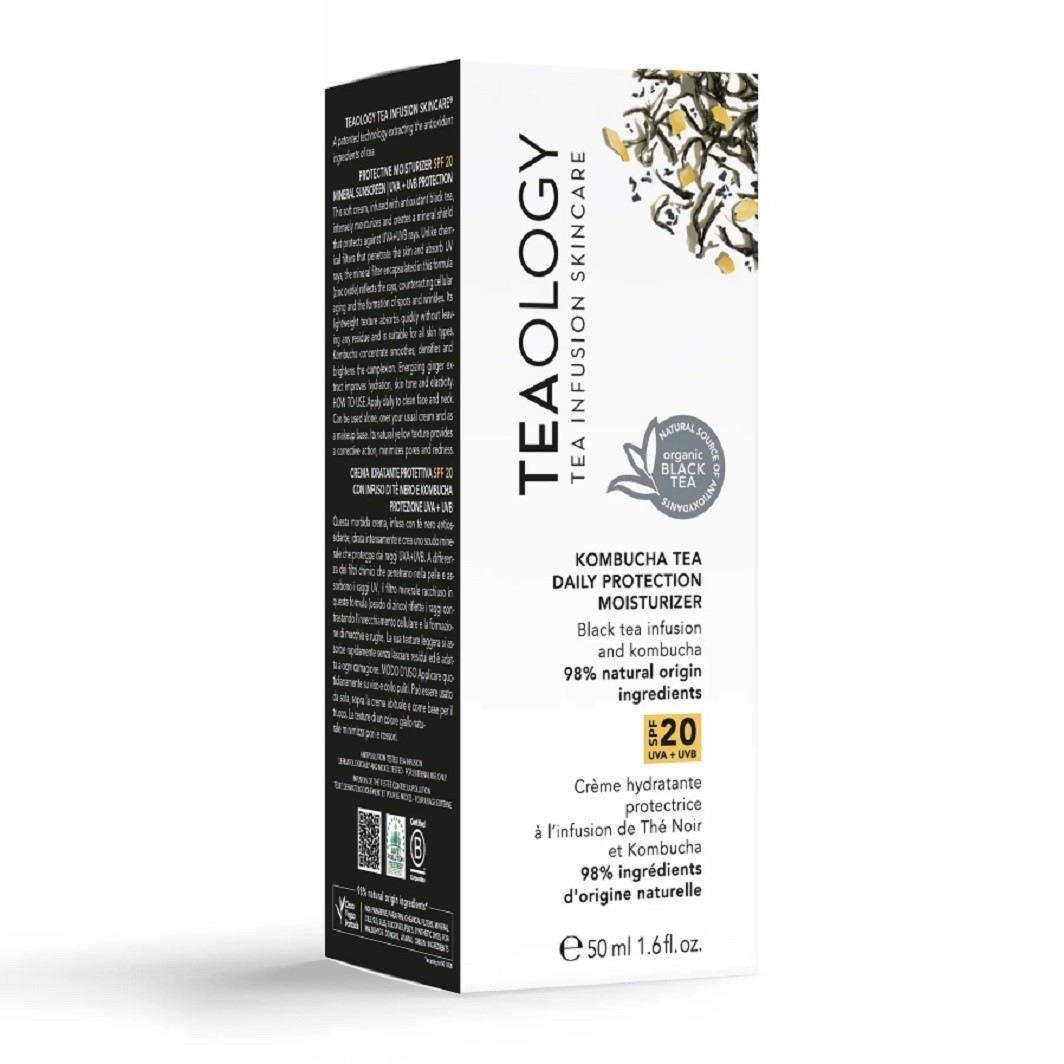 Teaology aizsargājošs mitrinošs krēms ar kombučas tēju SPF 20 un melnās tējas uzlējumu