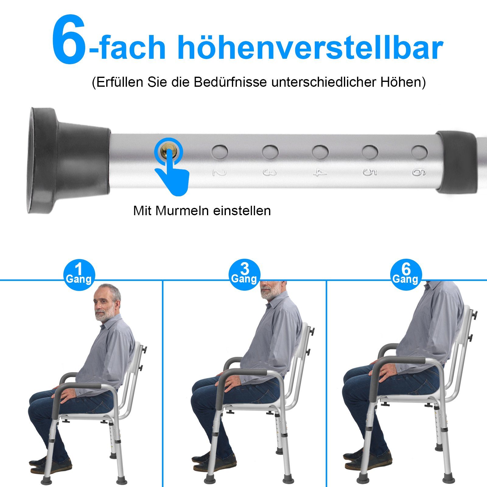 UISEBRT Duschhocker Duschstuhl Höhenverstellbar, mit Arm- und Rückenlehne