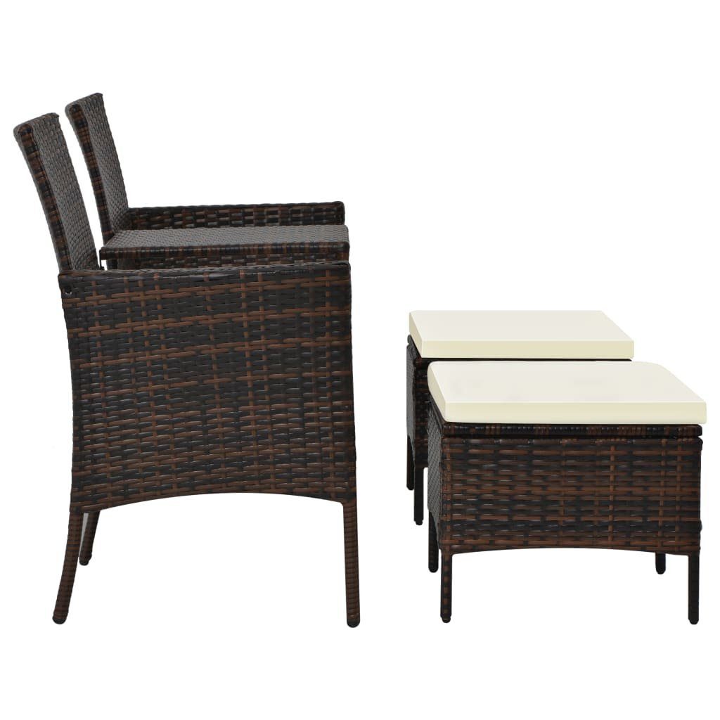 vidaXL Loungesofa 2-Sitzer-Gartensofa mit Tisch & Hocker Poly Rattan Braun, 1 Teile