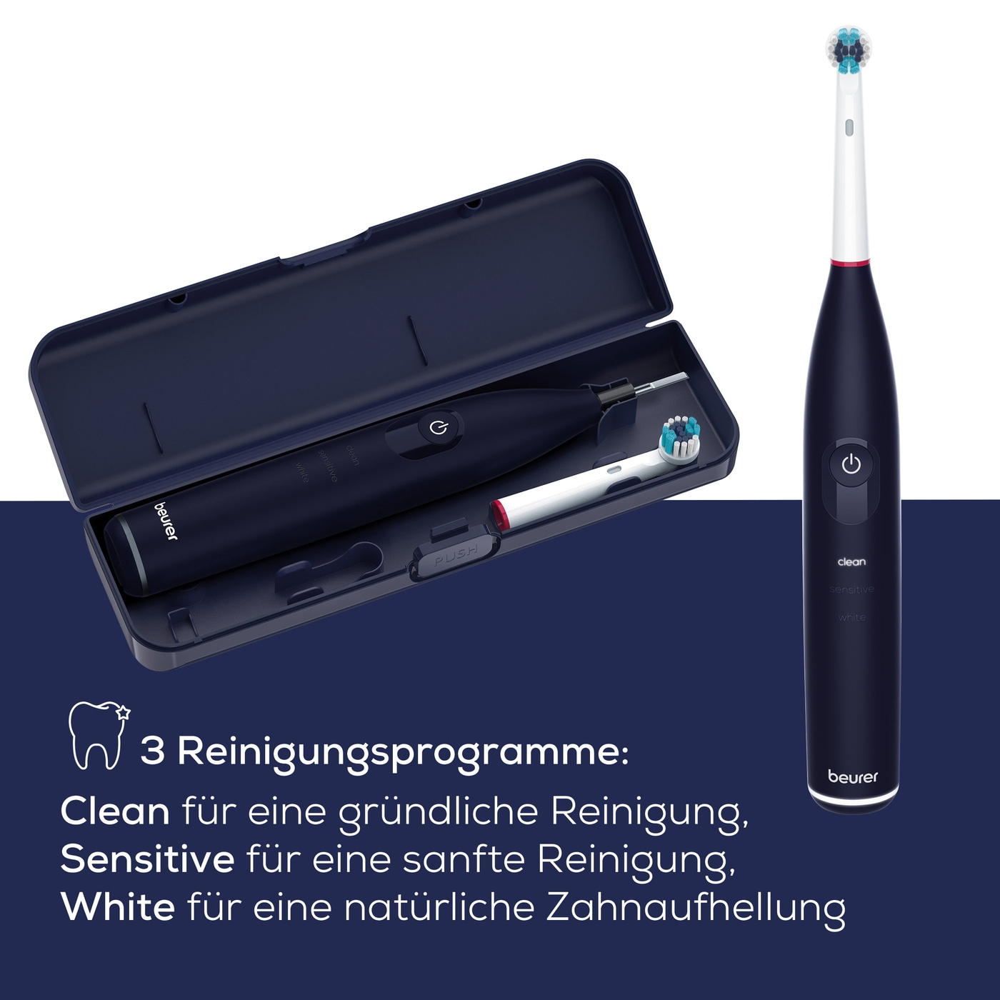 Beurer Elektrische Zahnbürste TB 50-Tägliche Zahnpflege mit integriertem Andrucksensor und 3 Reinigungsprogrammen für komfortables Zähneputzen