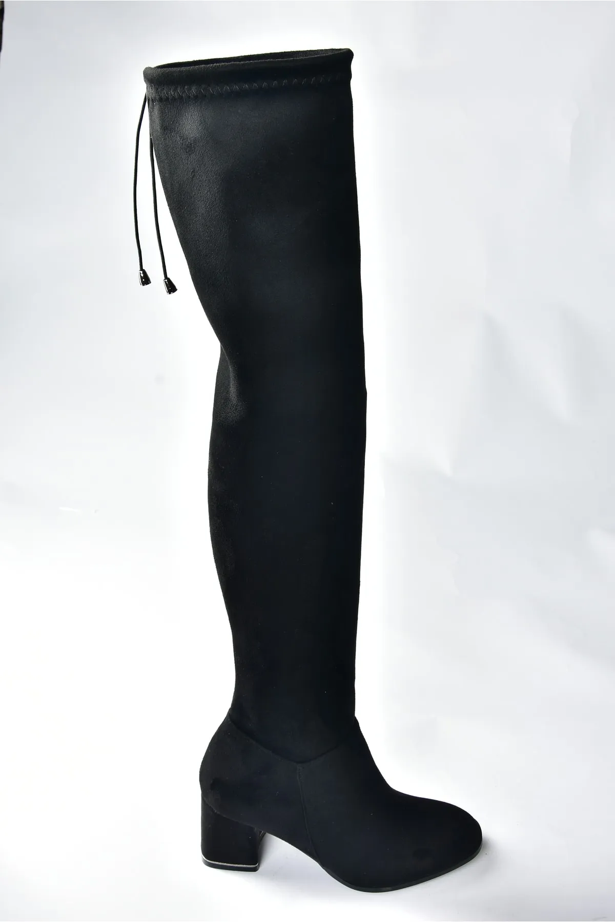 Fox Shoes  Schwarze Overknee-Stiefel aus Stretch-Wildleder mit dickem Absatz für Damen N282920002