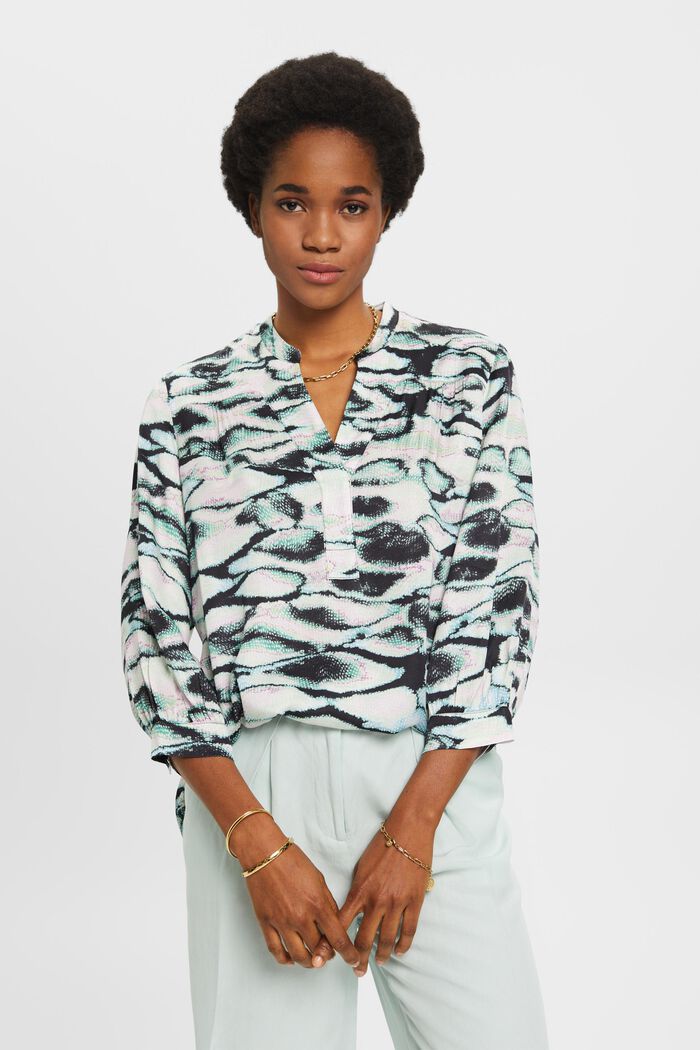 Satinbluse mit V-Ausschnitt und Allover-Muster
