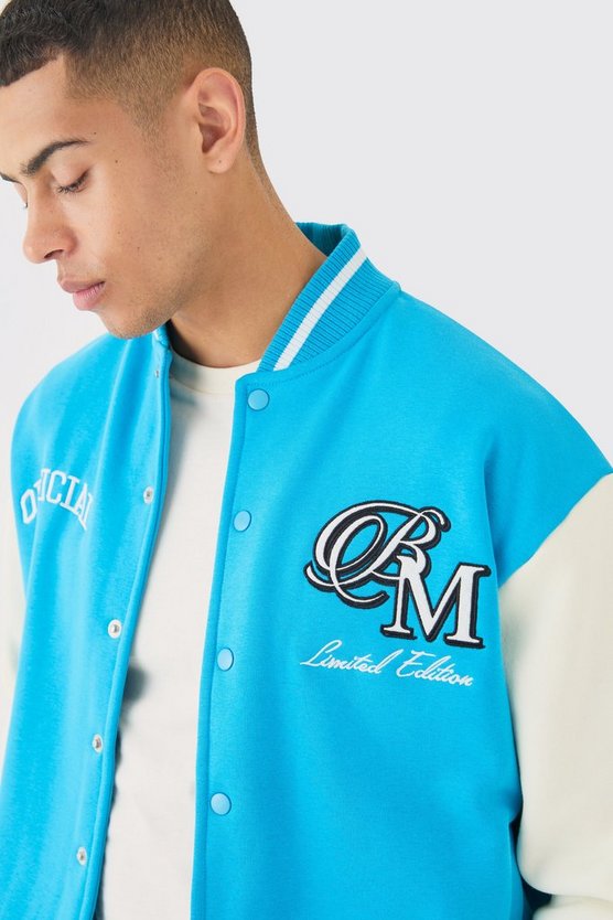 Oversized Boxy Applique Varsity Jersey Bomber Jacket