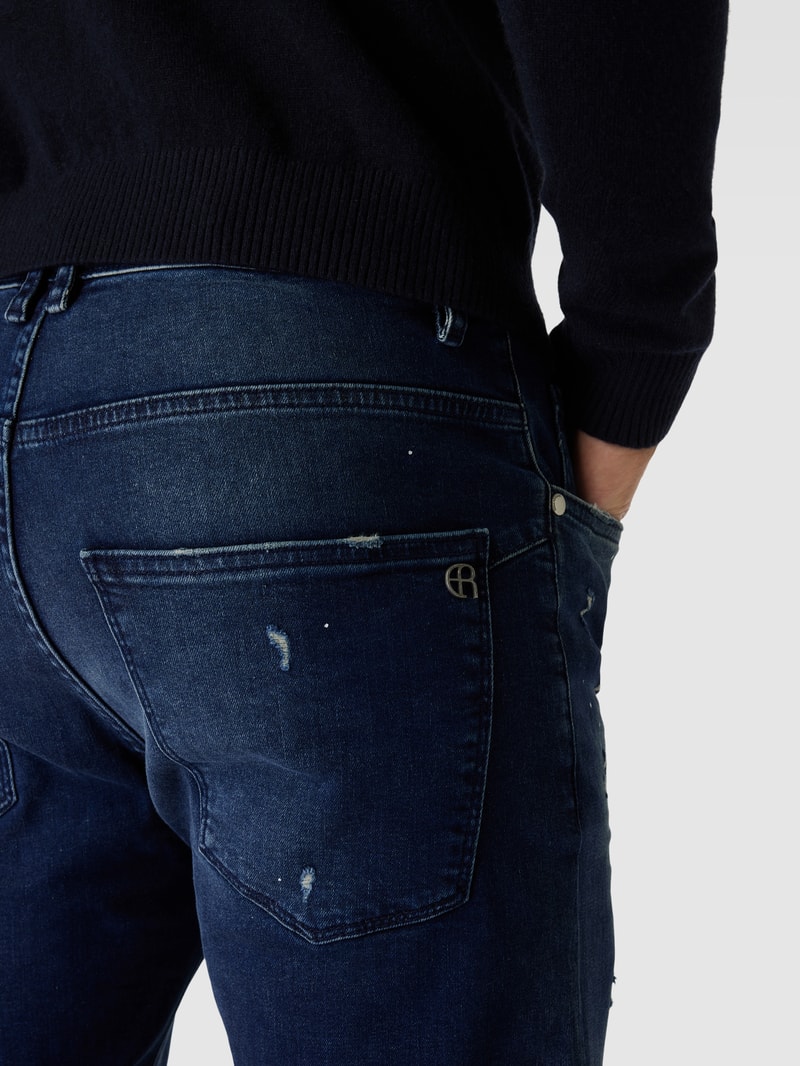 Comfort Fit Mid Rise Jeans im Destroyed-Look Modell 'ZAVEN' in marineblau