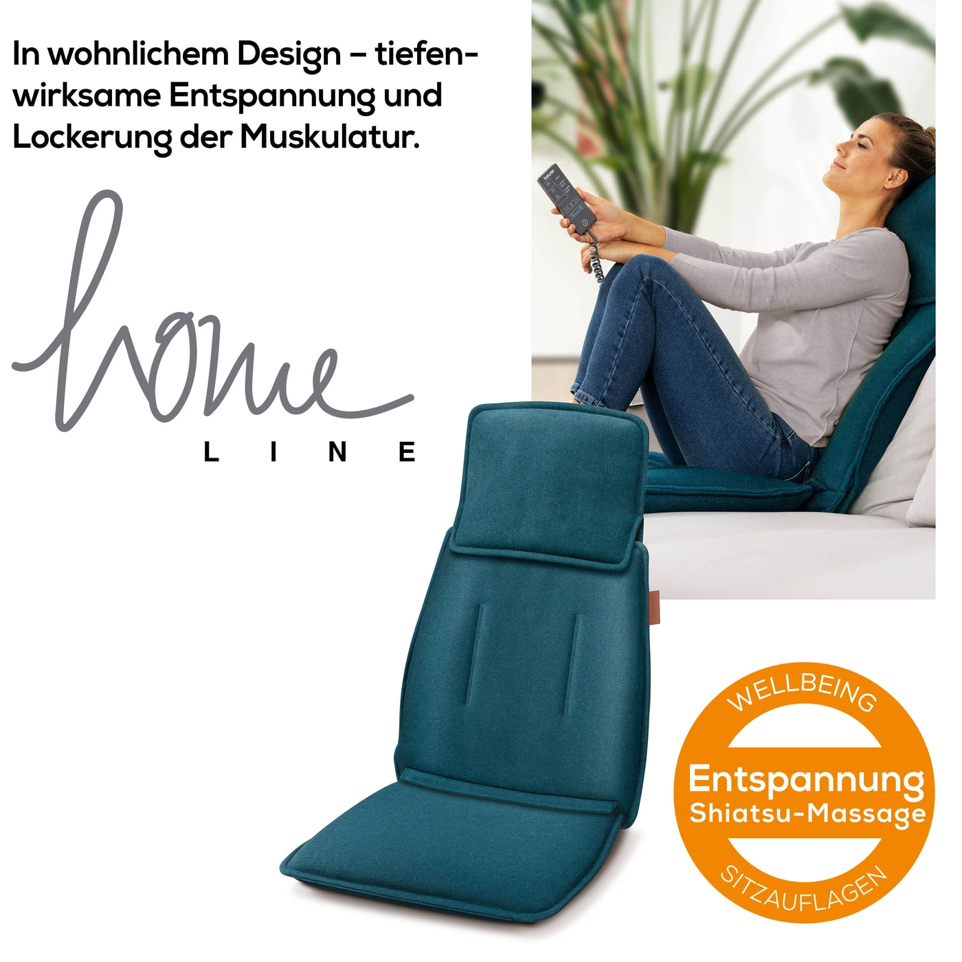 MG 330 Petrol Blue Shiatsu-Massagesitzauflage-Stylische Massagesitzauflage mit 3 Massagebereichen
