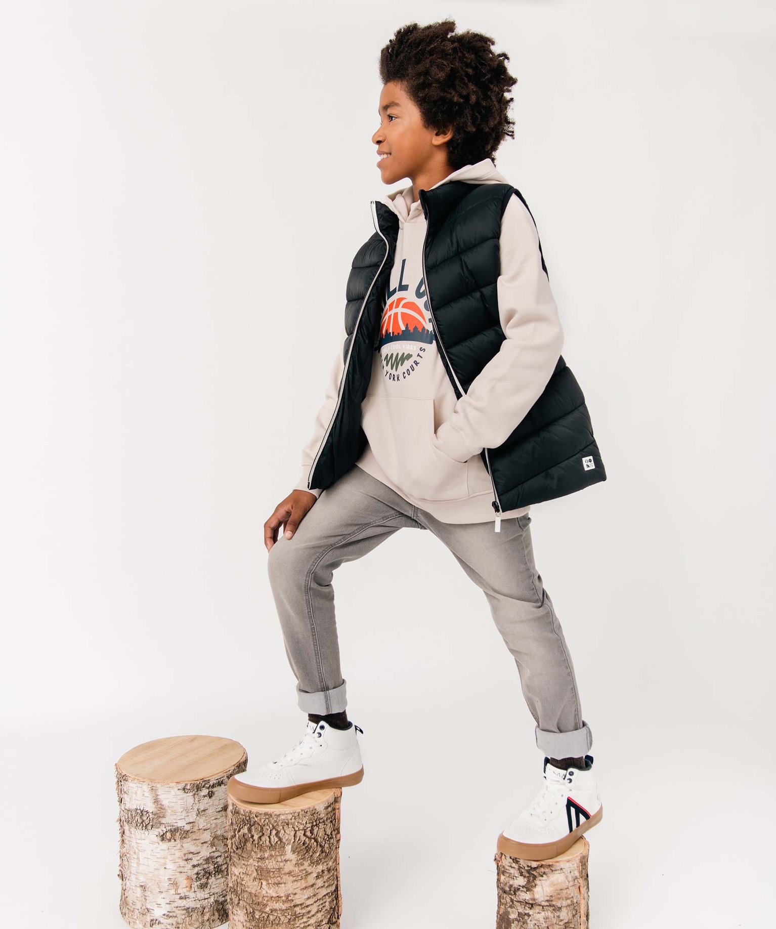 Sweat Garçon à capuche en molleton chaud imprimé beige | GEMO
