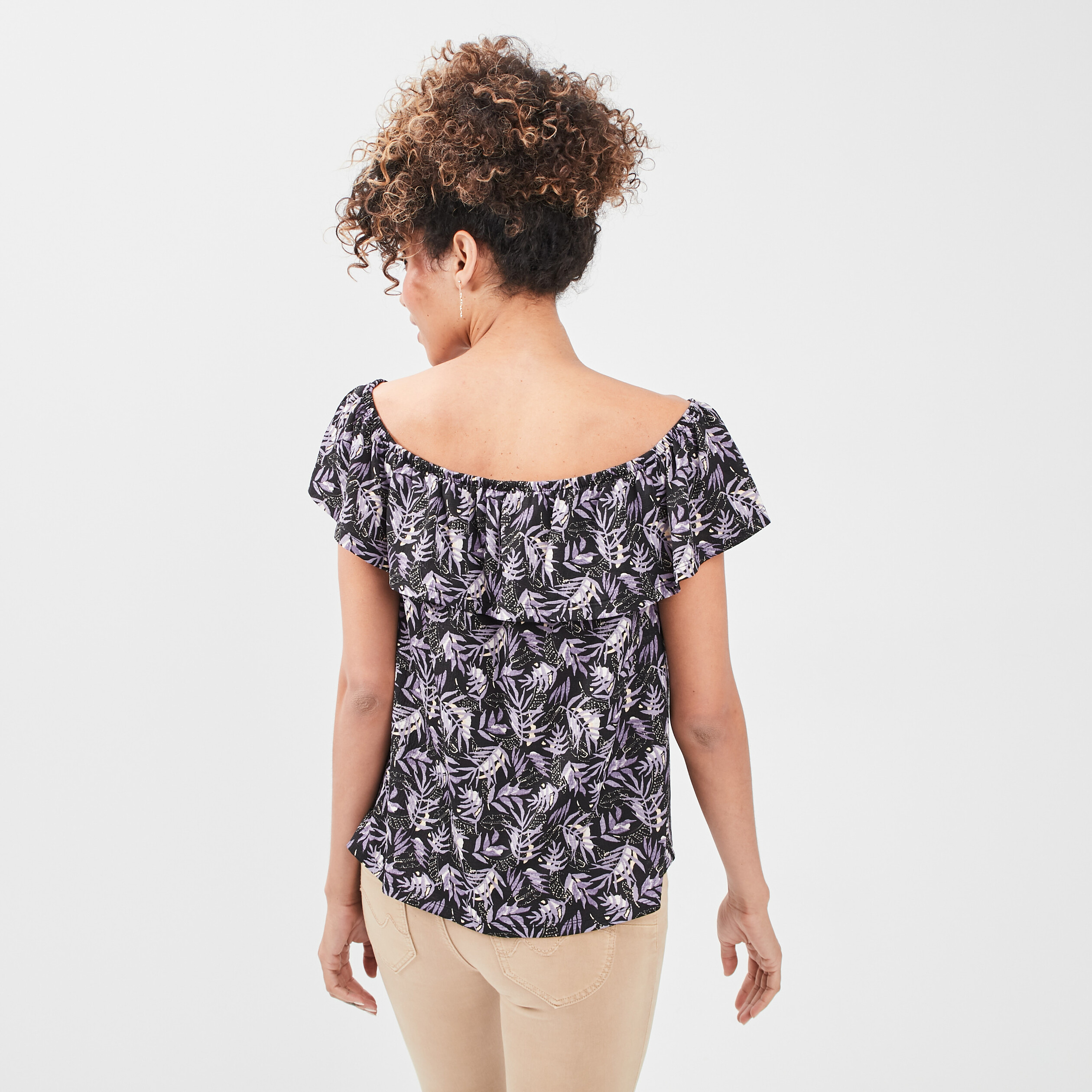 T-shirt col bardot manches courtes noir femme | La Halle