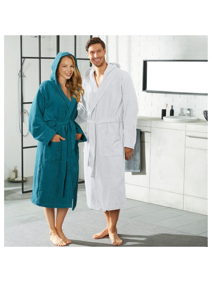 REDBEST Frottier Unisex-Bademantel mit Kapuze Chicago in weiß günstig kaufen