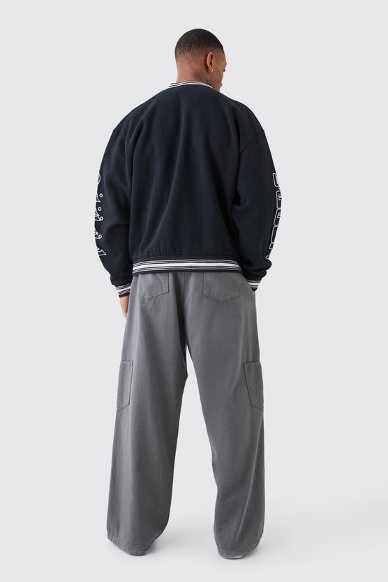 Kastige Oversize Jersey-Bomberjacke mit Applikation