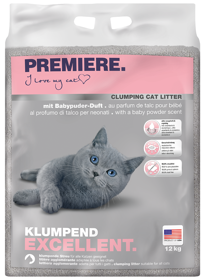 PREMIERE Katzenstreu PREMIERE Excellent Klumpstreu, Babypuder-Duft 12 kg
