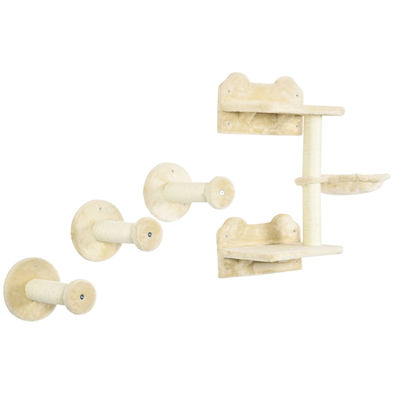 PawHut Katzen Kletterwand, 4-teilig, Kletterwand Set, Katzenkletterwand, Beige