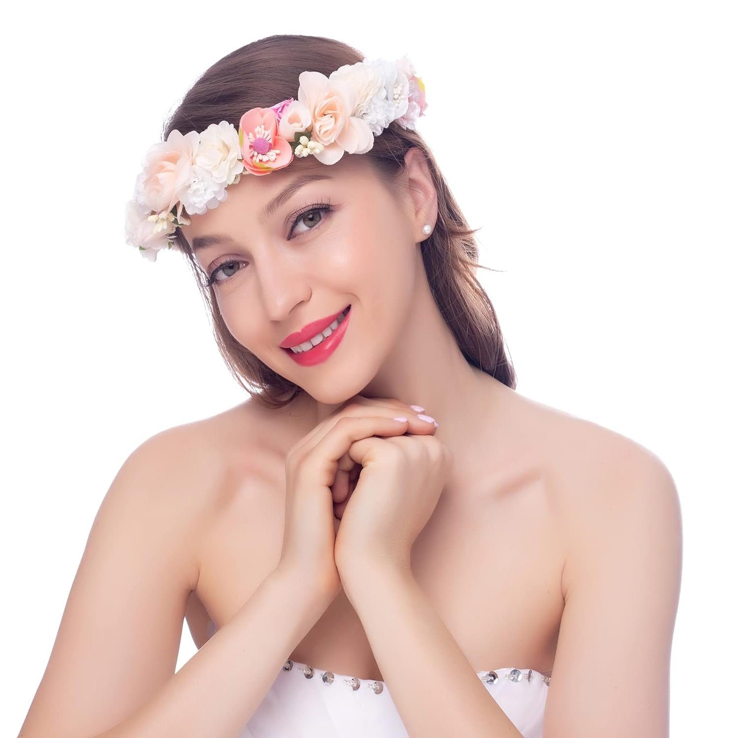 COUNJOYING Haarband Damen Haarband Mädchen Blumenkranz Haare für Hochzeit Party 50cm Lang