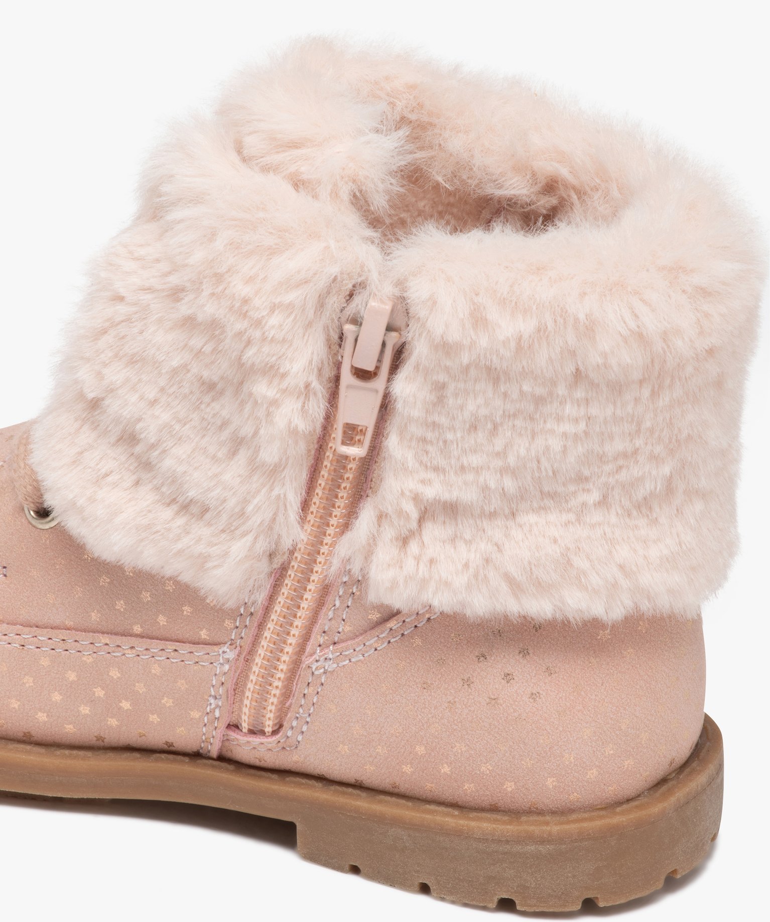 Boots fille unies à col retourné en peluche avec motif ét... rose | GEMO