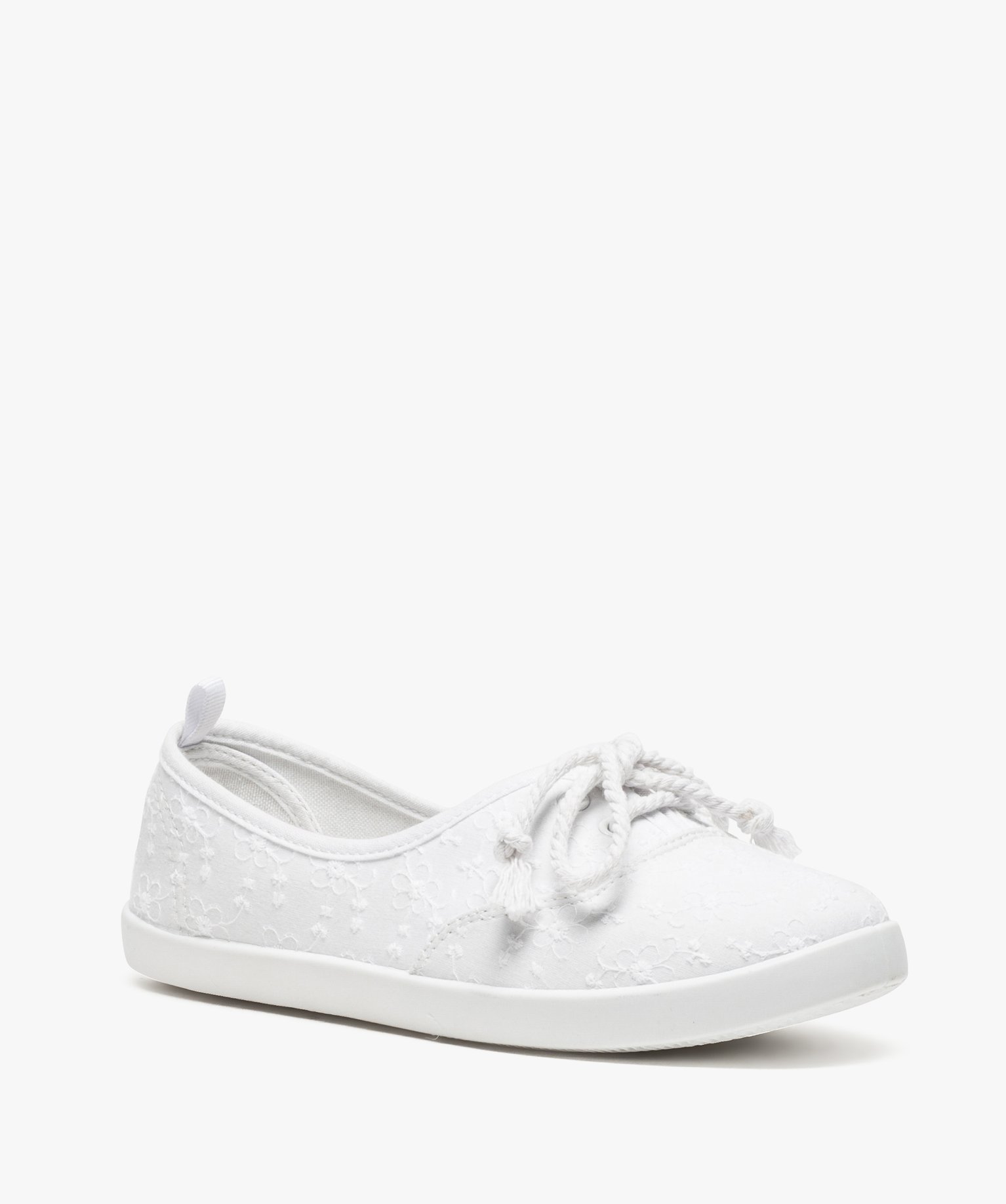 Baskets femme fines en toile avec lacets cordelette blanc | GEMO