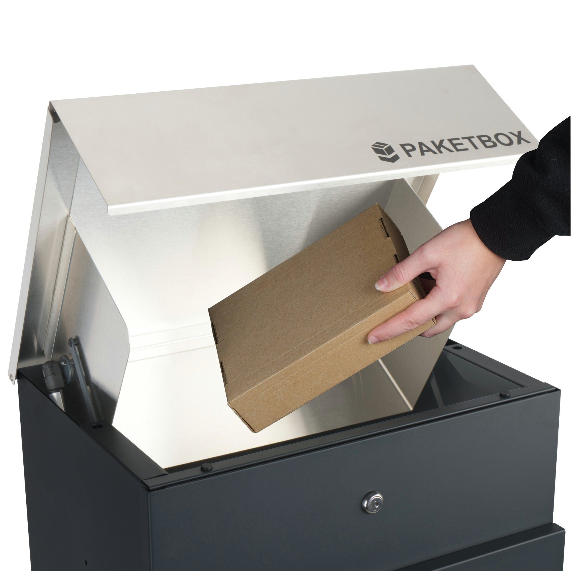 Zelsius Paketbriefkasten Briefkasten Jordan mit Paketfach, pulverbeschichteter Stahl, RAL7016, Leises Schließen durch integrierte Dämpfer