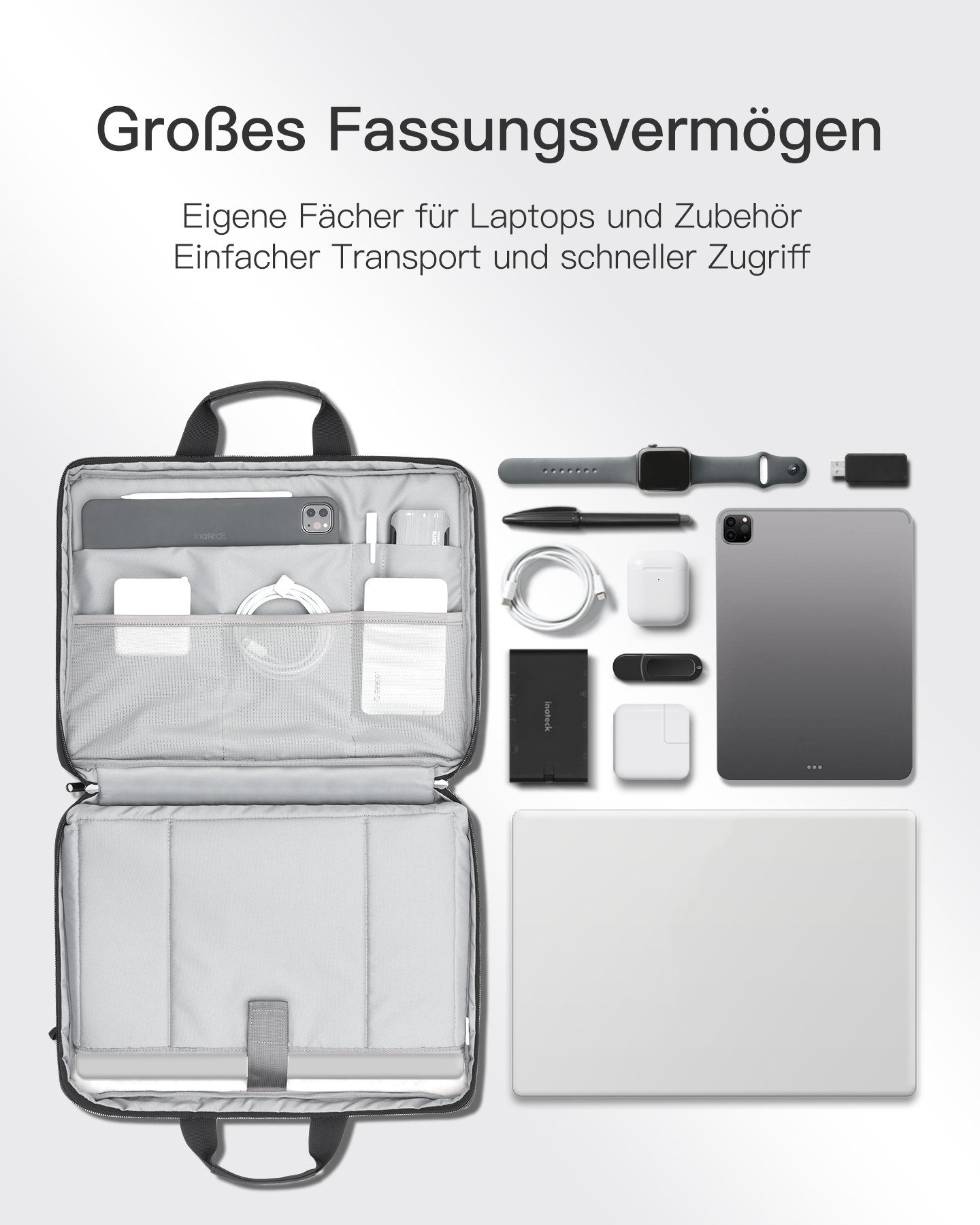 Inateck Laptoptasche 15,6 Zoll Laptop-Hülle 180° TSA Handtasche Umhängetasche