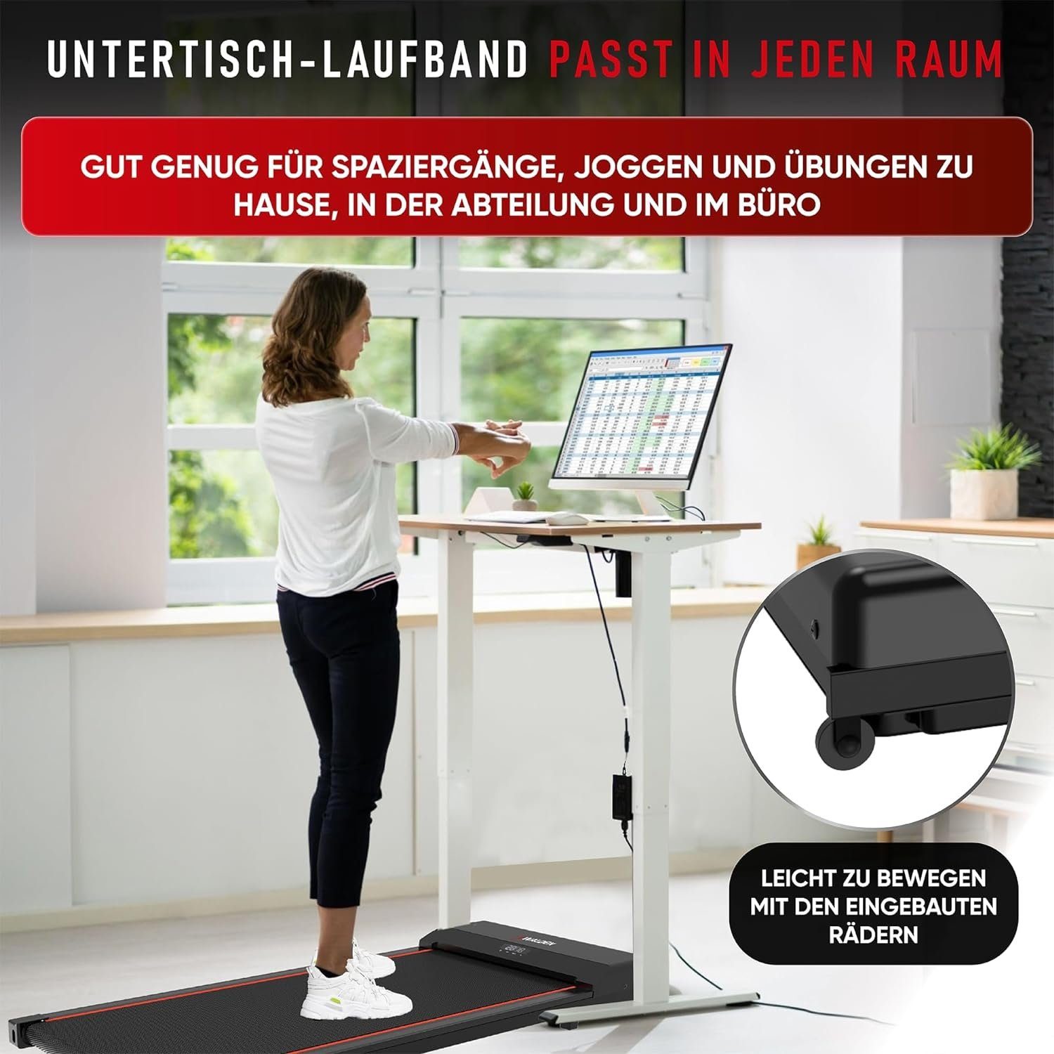 MAXXUS Laufband, Walking Pad Gewicht 100 kg 0.75 PS 1-6km/h Ultraflach Walking Pad Unte