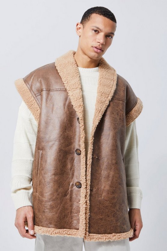 Tall ärmellose Oversize Fliegerjacke mit Borg-Detail