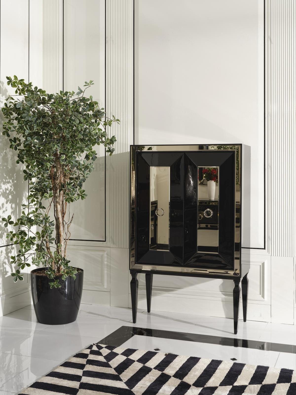 JVmoebel Esszimmer-Set Großes Essecke Essgruppe Esszimmer Esstisch Stühle 10tlg Schwarz Holz, (10-St., 1x Esstisch+6x Stühle+1x Sideboard+1x Spiegel+1x Barschrank), Made in Europa