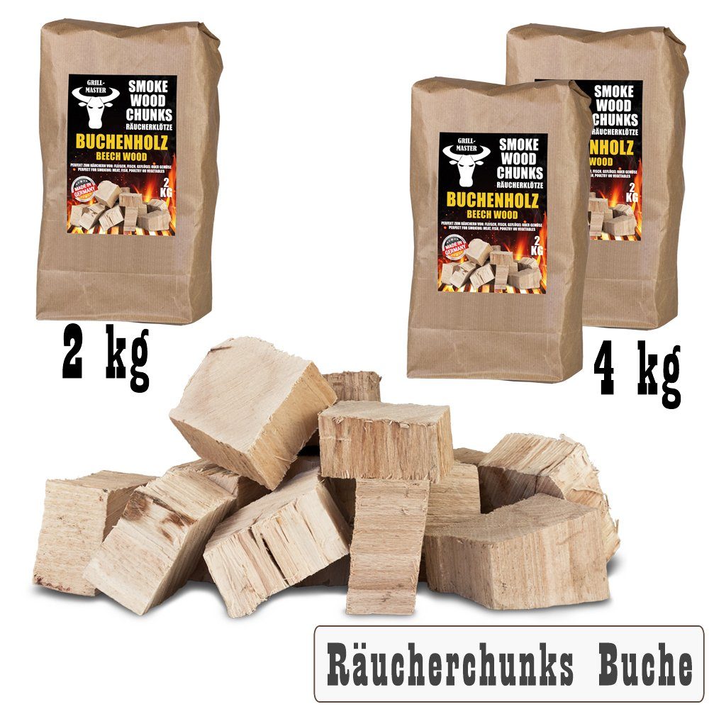 Grillmaster Räucherspäne Räucherklötze 2-4 kg Buche Chunks Räuchern Smoken BBQ Grill Feuer, 2 kg