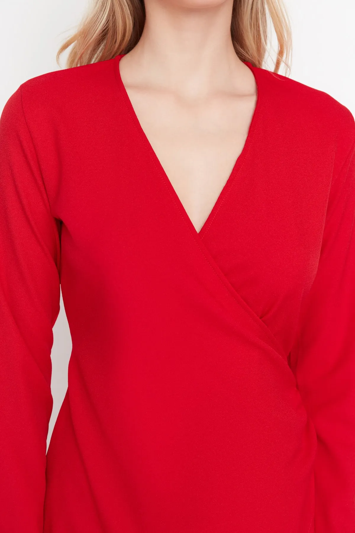 Trendyol Collection  Rotes zweireihiges Mini-Webkleid TWOAW23EL00872