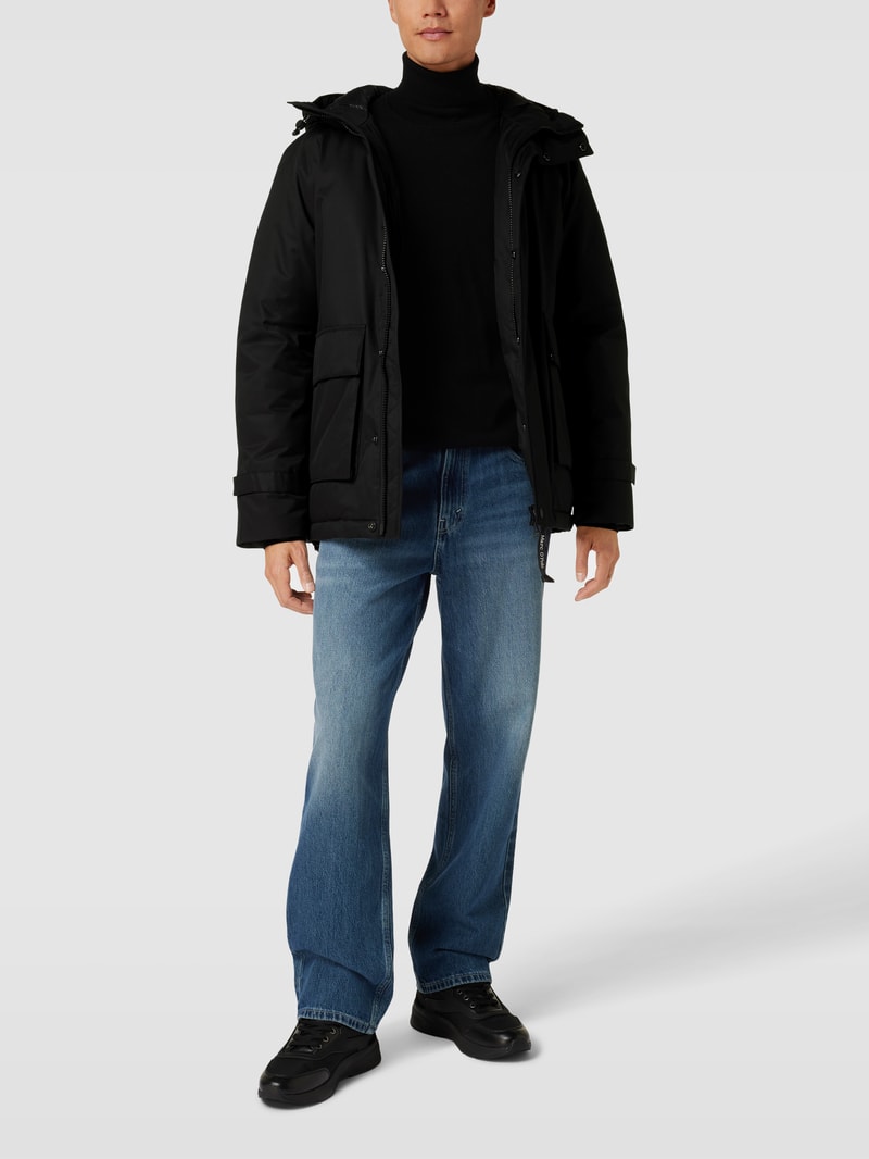 Parka mit Label-Applikation in schwarz