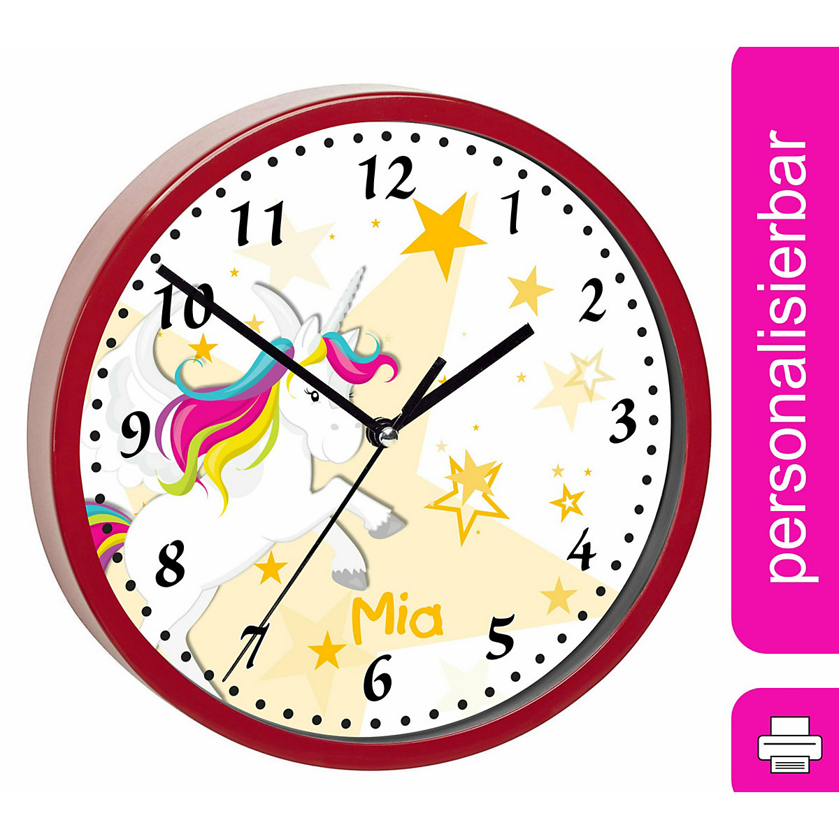 Kinder Wanduhr personalisiert mit Name Pegasus Sterne Gelb