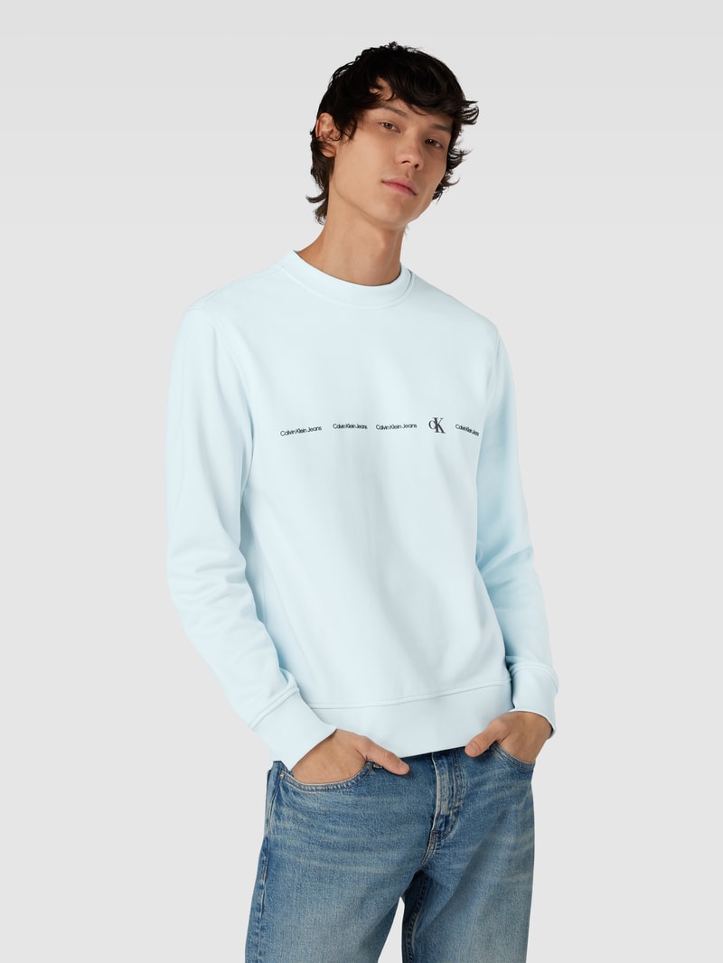 Sweatshirt mit Logo-Print Modell 'REPEAT' in hellblau