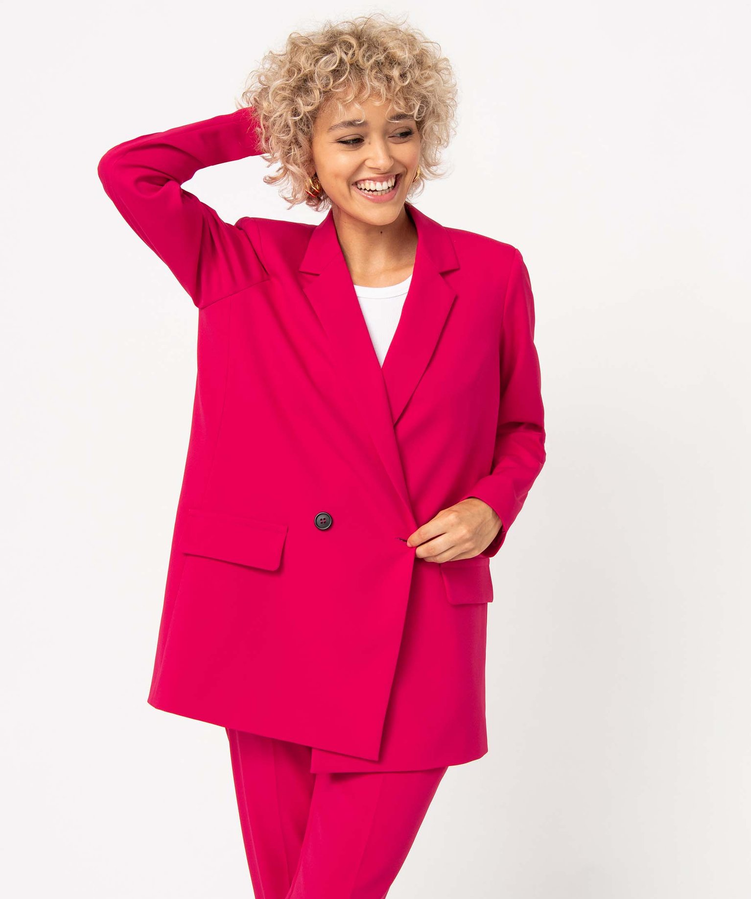 Veste blazer femme coupe droite fermeture croisée rose | GEMO