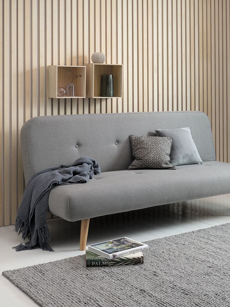 JUVRE Schlafsofa, hellgrau/naturfarbener Stoff