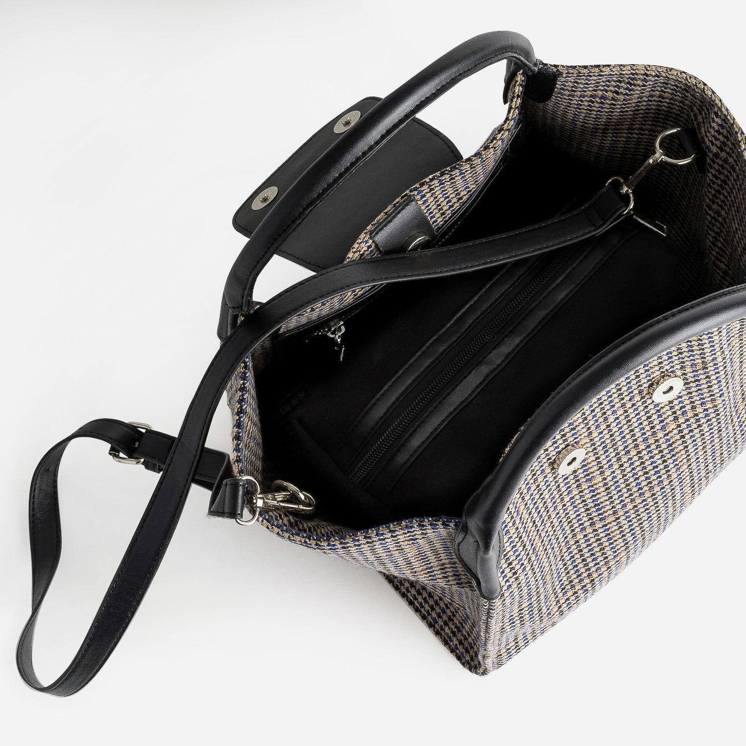 Sac à main noir à motifs pied-de-poule