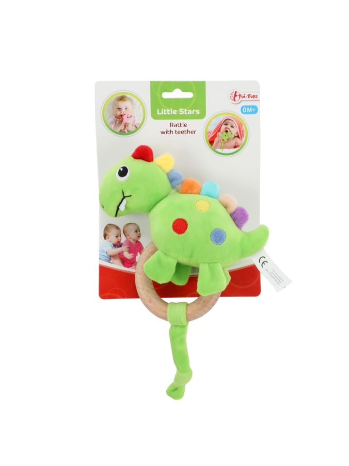 Toi-Toys LITTLE STARS - Babyrassel Dino mit Holz-Beißring in grün günstig kaufen onesize