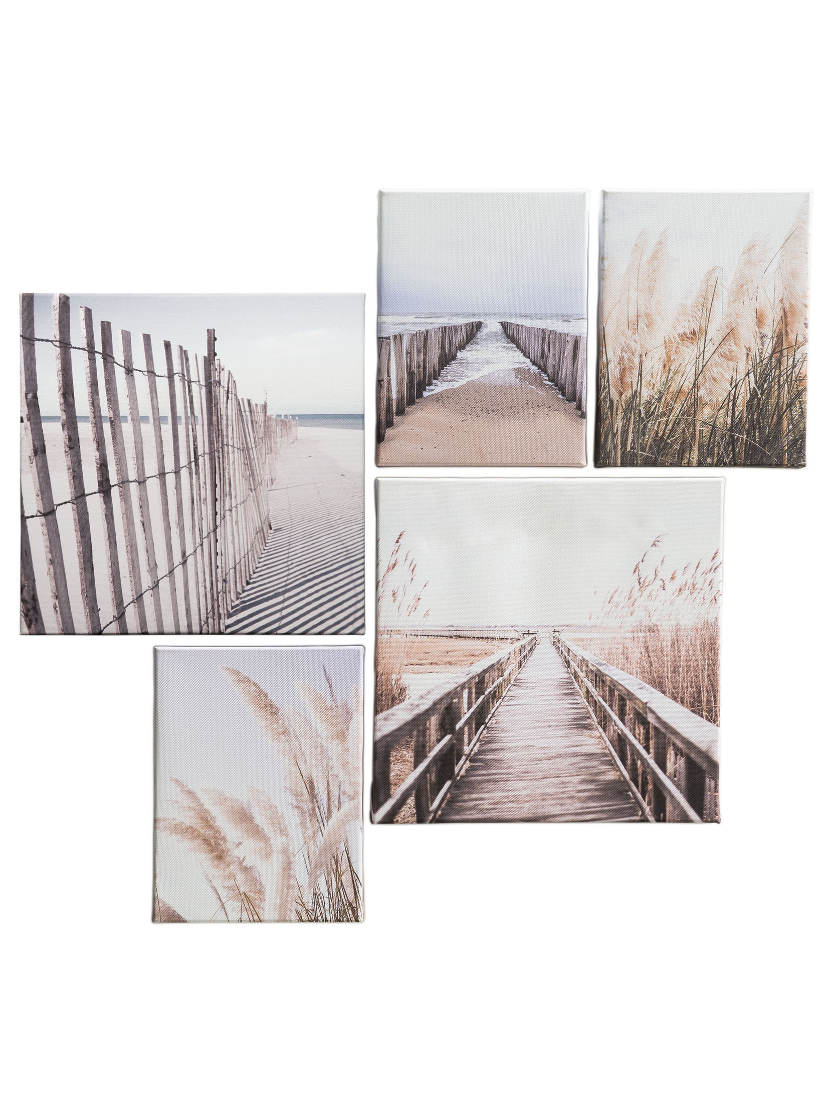 5er Set Beach Leinwand Druck, Grau