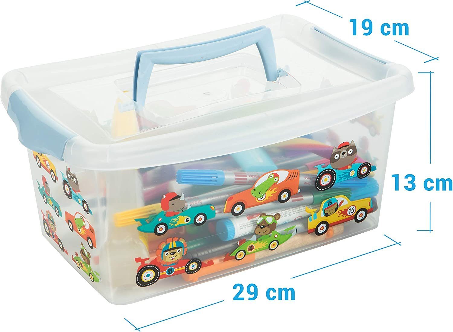 Centi Spielzeugtruhe Aufbewahrungsbox Kinder, Kisten Aufbewahrung mit Deckel (3 St., 4 l Kisten Aufbewahrung mit Deckel in Blau, Griff), Plastikbox mit Deckel Clickverschluss, Boxen Aufbewahrung