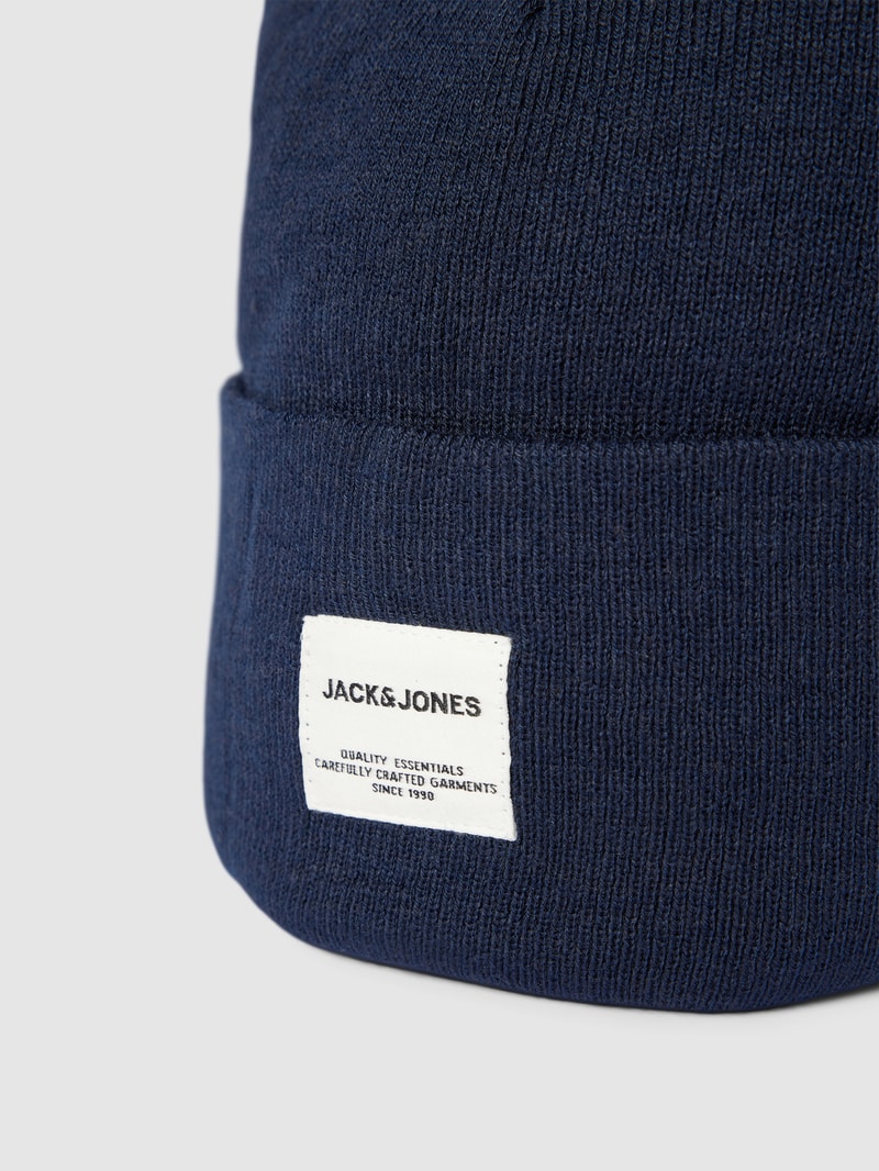 Beanie in unifarbenem Design mit breitem Umschlag in dunkelblau