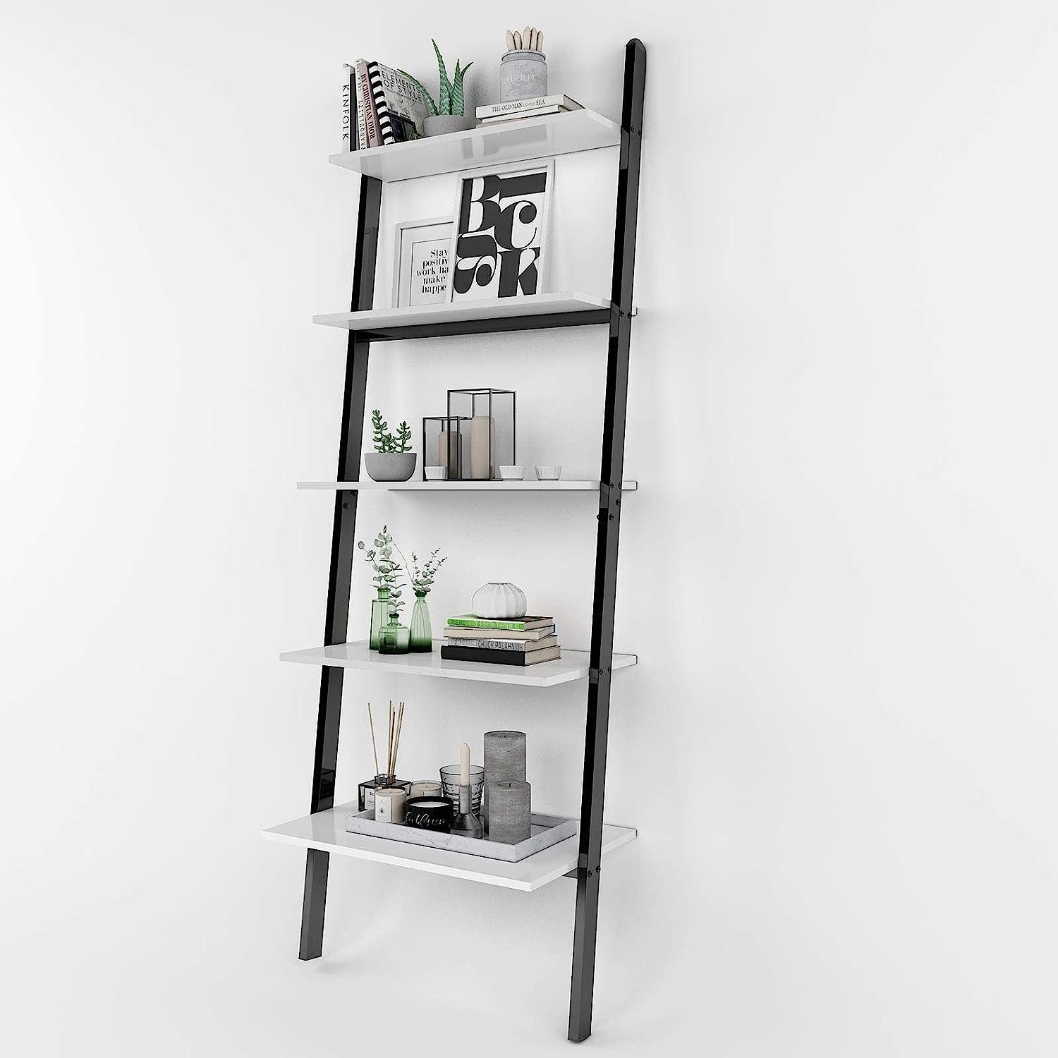 Woltu Leiterregal, 1-tlg., Standregal Blumentreppe Bücherregal mit 5 Ablage