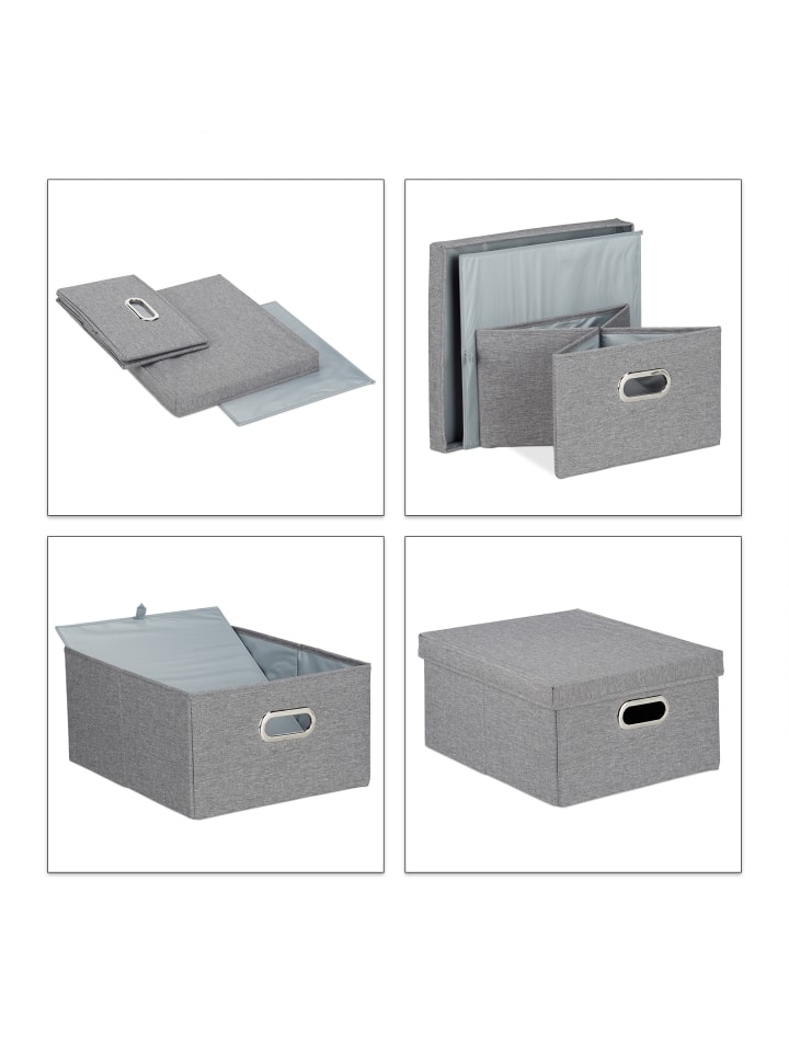 relaxdays 4x Aufbewahrungsbox in Grau - (B)34,5 x (H)20,5 x (T)42 cm günstig kaufen onesize
