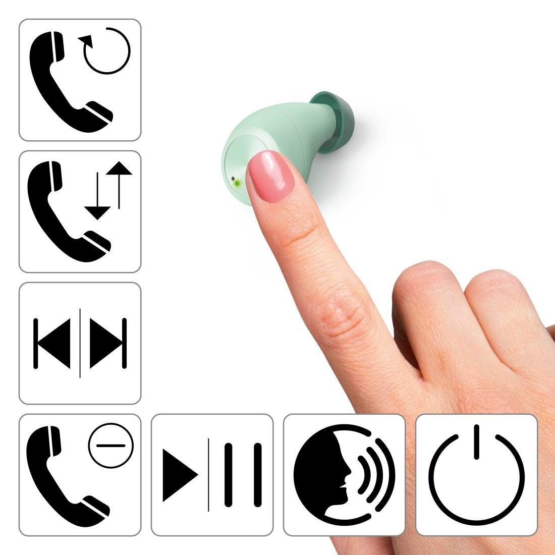 Hama Bluetooth-Kopfhörer True Wireless In-Ear Sprachsteuerung Bluetooth-Kopfhörer (Freisprechfunktion, Sprachsteuerung, True Wireless, integrierte Steuerung für Anrufe und Musik, kompatibel mit Siri, Google Now, Google Assistant, Siri, A2DP Bluetooth