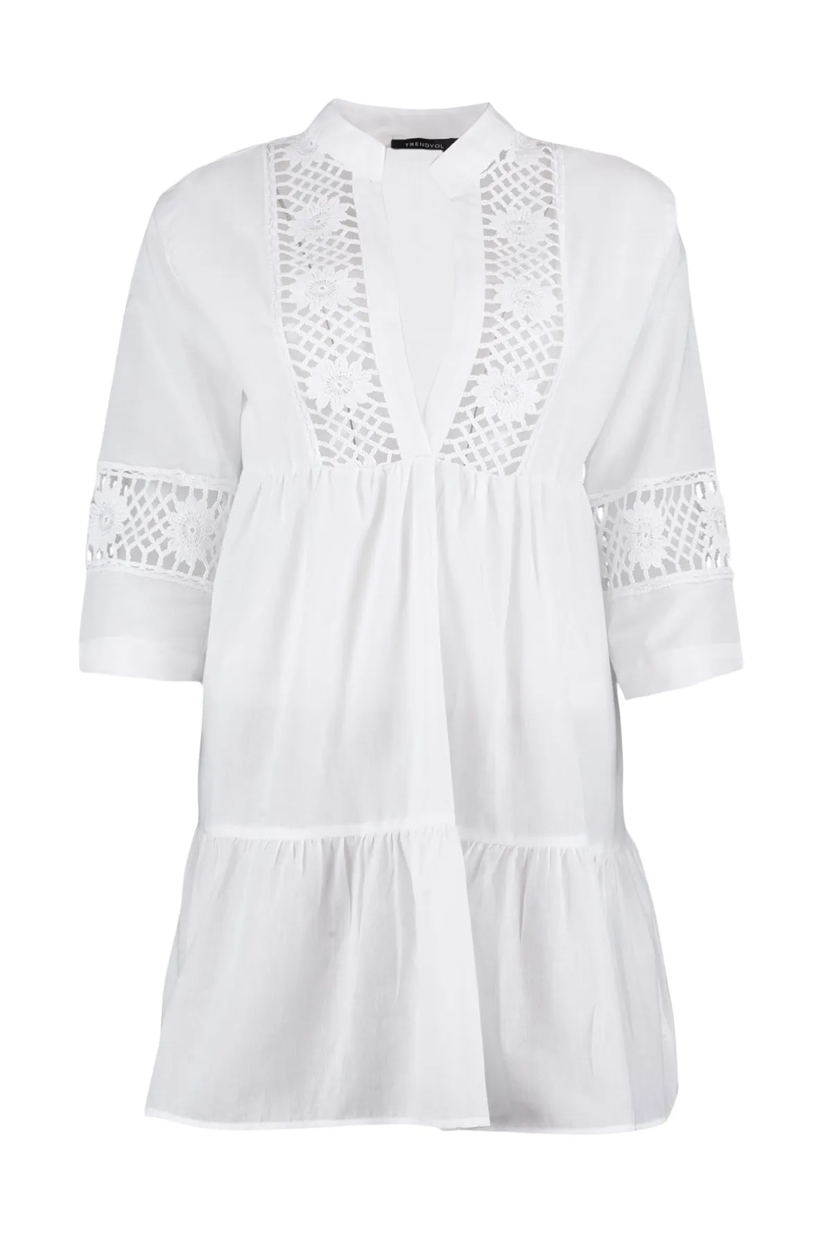 Trendyol Collection  Weißes Mini-Strandkleid mit gewebten Streifen, 100 % Baumwolle, TBESS20EL0854