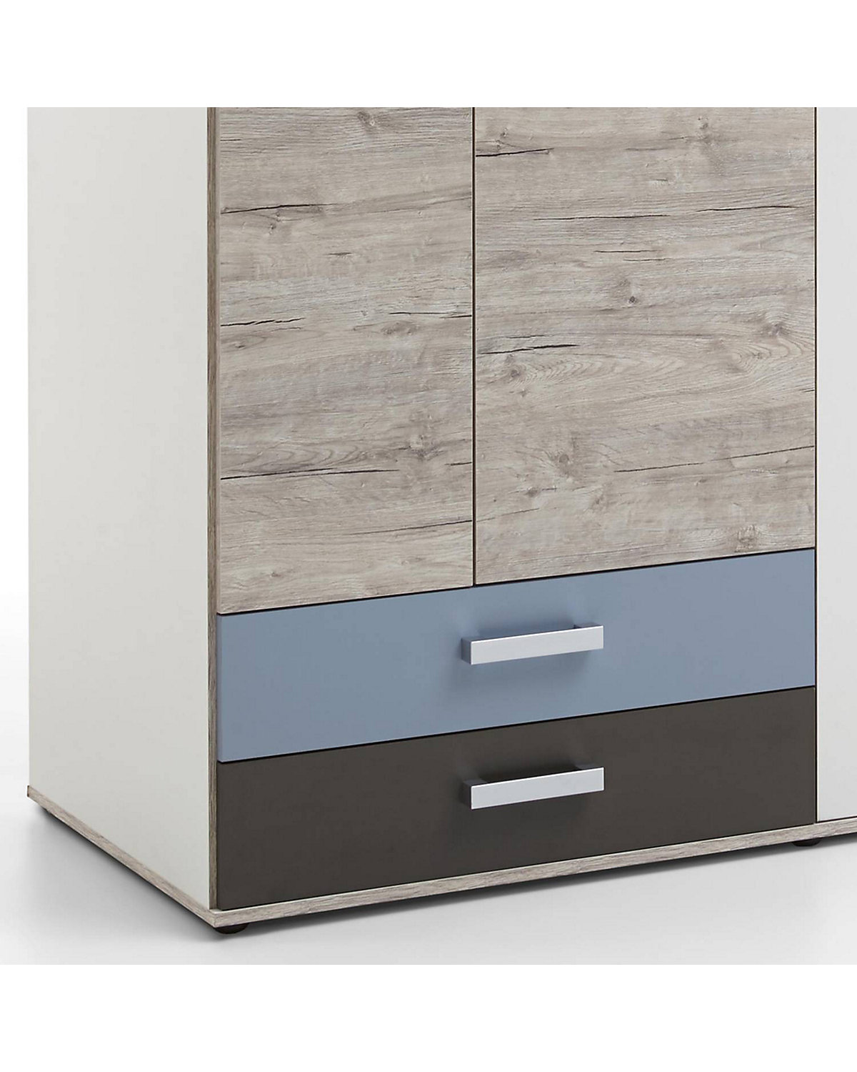 Kleiderschrank LEEDS-10 mit 2 Türen und 2 Schubkästen, Sandeiche Nb./weiß/Lava/Denim, B/H/T ca. 75,6/193,5/60,0 cm