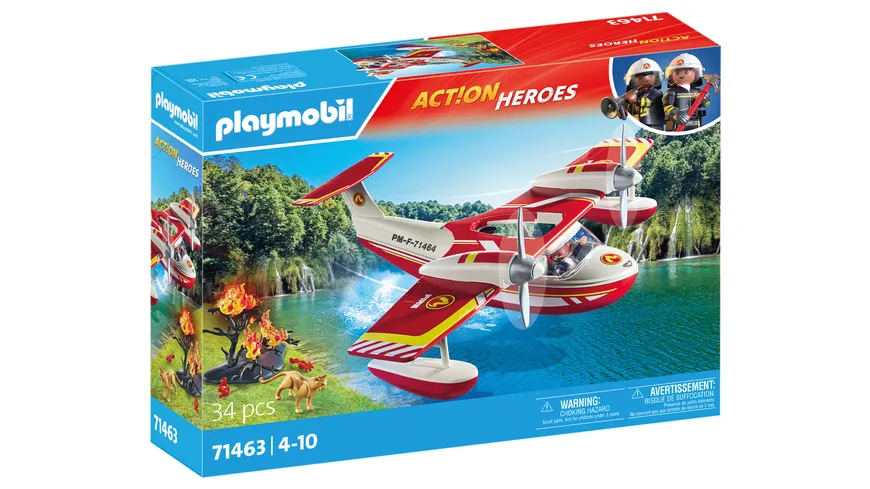 PLAYMOBIL 71463 ACTION HEROES Feuerwehrflugzeug mit Löschfunktion