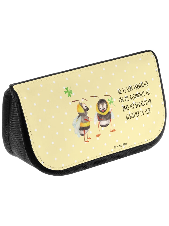 Mr. & Mrs. Panda Kosmetiktasche Hummeln Kleeblatt mit Spruch in Gelb Pastell günstig kaufen onesize