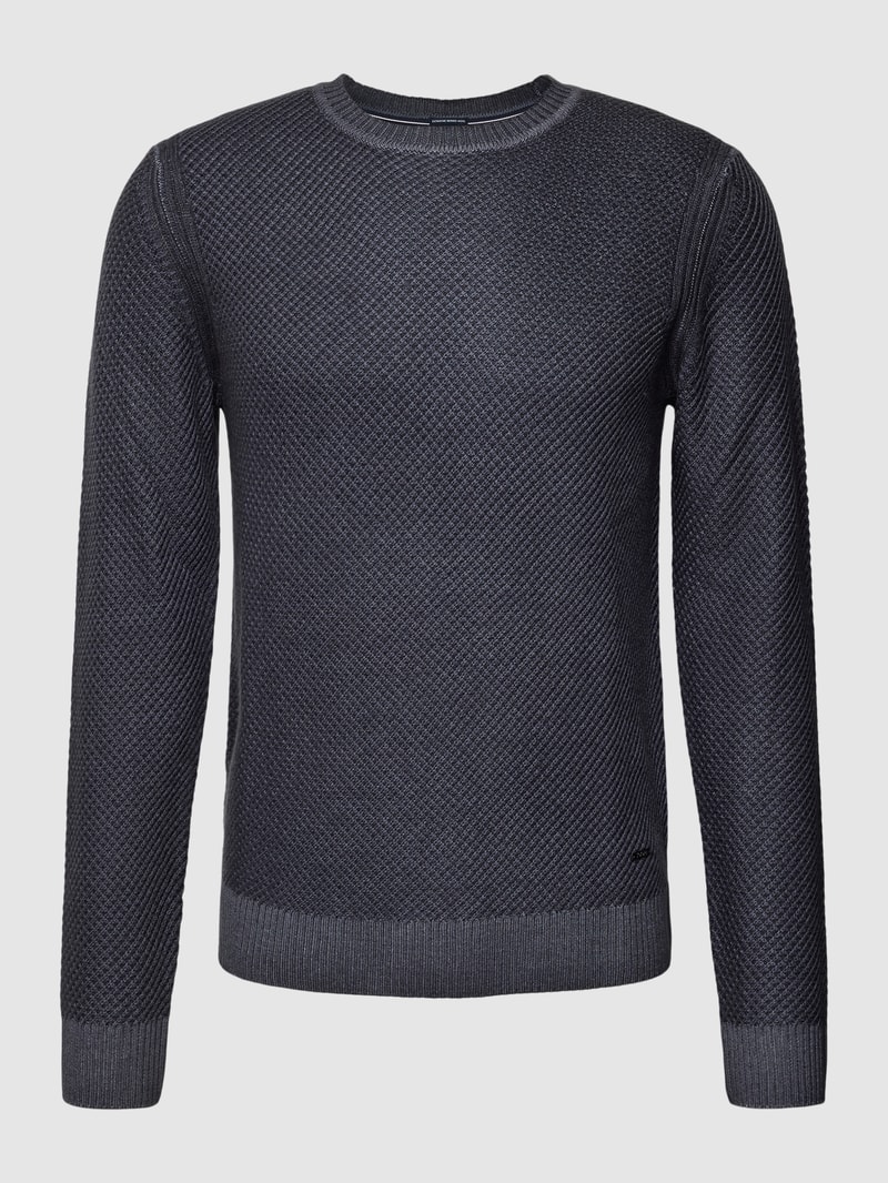 Strickpullover aus Schurwolle Modell 'Willon' in dunkelblau