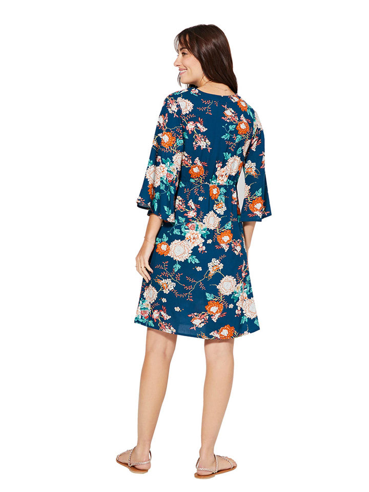 Aller Simplement Kleid in Dunkelblau/ Creme/ Orange günstig kaufen