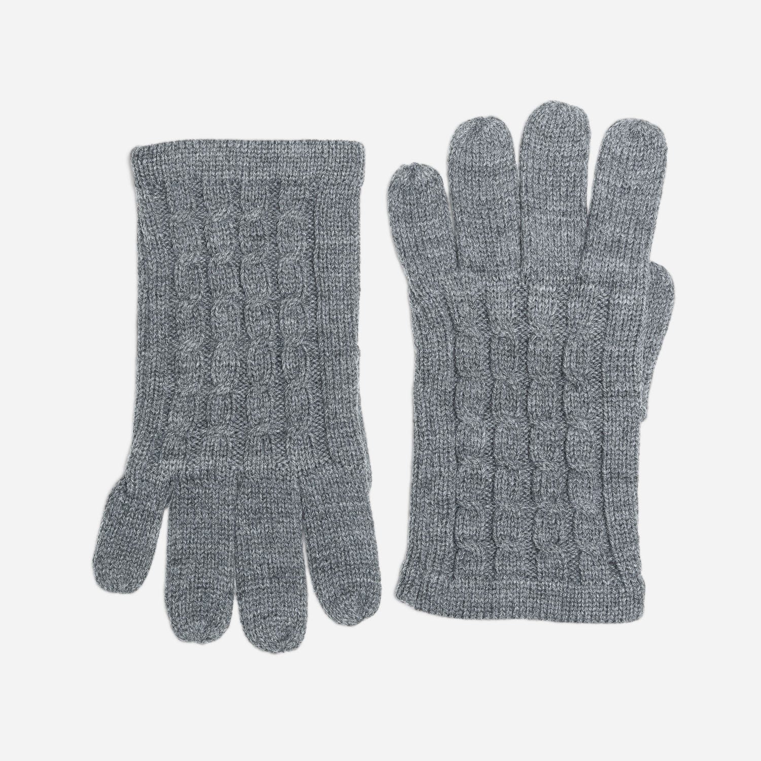 Gants gris tricot torsadé